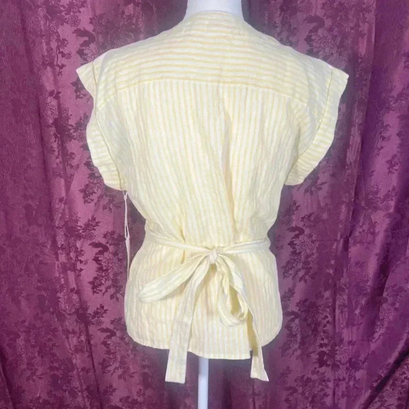 NWT Frame Yellow Striped Linen Wrap Top Women's Size M Summer Beach - Picture 3 of 7